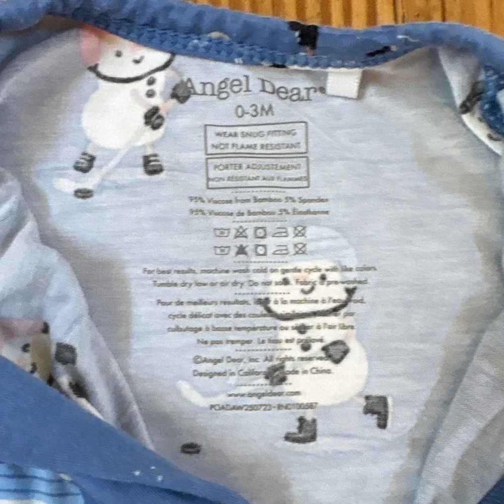 Angel Dear Footie Sleeper Kids Blue Hockey Snowman Bamboo Pajamas SIZE 0-3M